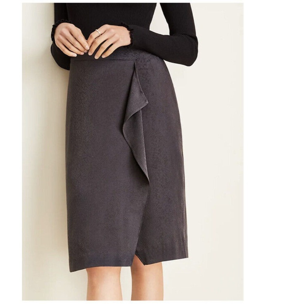 Ann Taylor Black‎ Snake Print Wrap Ruffle Front Pencil  Skirt Size 12